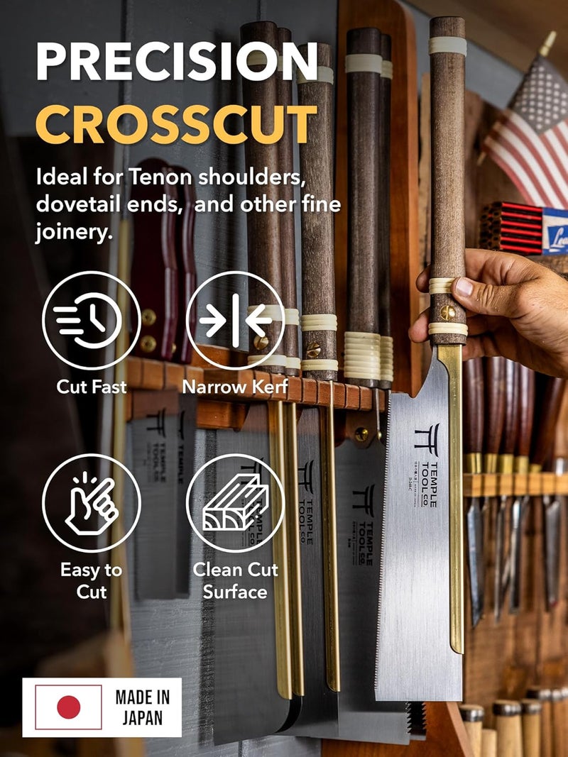Temple Tool Co. Japanese Pull Saw - Crosscut 9.5 - Hand Saw for Joinery Crosscuts, Kumiko, Tenon Shoulders - Image 3